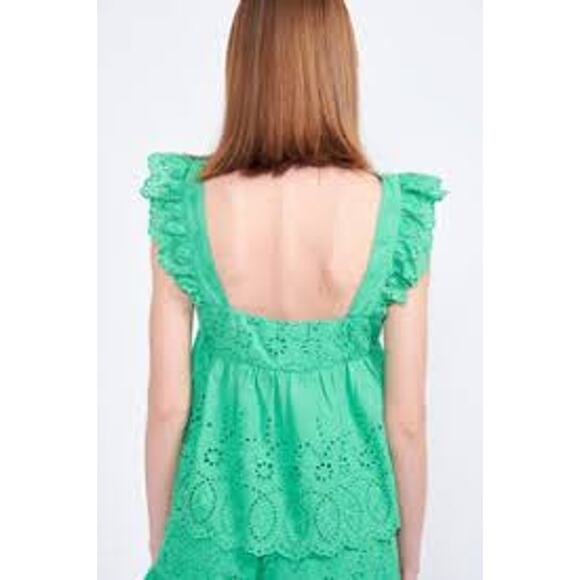 EMORY PARK Eleanor Ruffle Sleeve Eyelet Top in Green Large  / L FEMININE - Picture 3 of 7